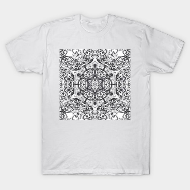 kaleidoscope bohemian chic sketch swirls black white mandala T-Shirt by Tina